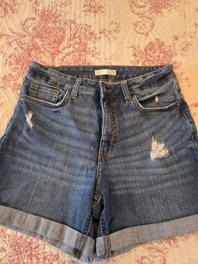LC Lauren Conrad Distressed Rolled-Hem Denim Shorts - Blue